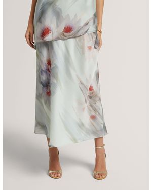 Ted Baker Artica Lily Print Crinkled Bias Midi Skirt - Multicolour