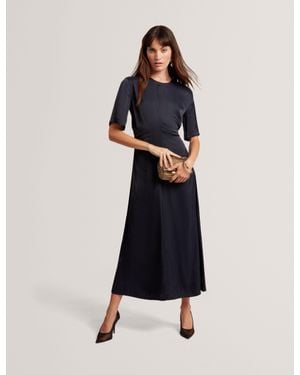 Ted Baker Plumma Satin Ruched Waist Short Sleeve Midi Dress - Blue
