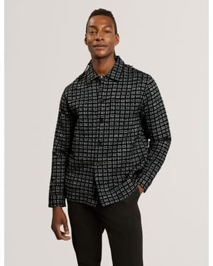 Ted Baker Renburg Bouclé Texture Cotton Blend Overshirt - Black