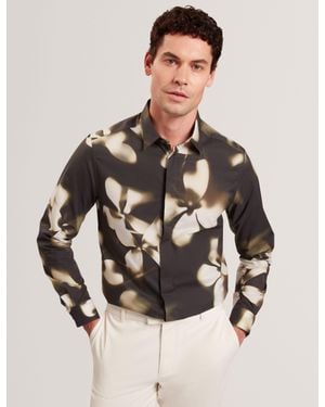 Ted Baker Wrenin Photographic Floral Print Long Sleeve Shirt - Natural