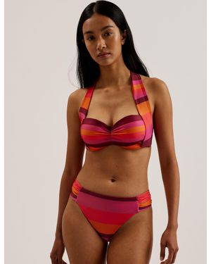 Ted Baker Striped Padded Halter Neck Bikini Top Swimsuit Beachwear Swimwear - Red