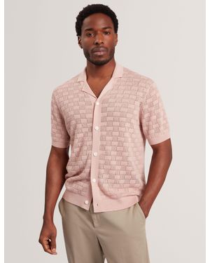 Ted Baker Rowwann Basket Knit Silk Blend Short Sleeve Shirt - Pink