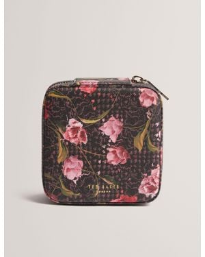 Ted Baker Tulsaa Floral Check Print Pu Jewellery Case - Pink