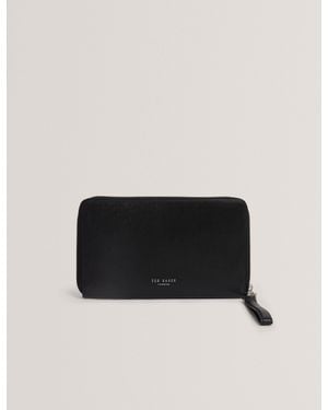 Ted Baker Balvin Bark Texture Leather Zip-Around Travel Wallet - Black