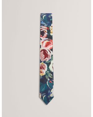 Ted Baker Ettore Painted Rose Print Silk Tie - Blue