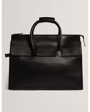 Ted Baker Bakers Bark Grained Leather Weekend Travel Bag - Black