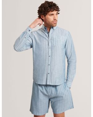 Ted Baker Andrsen Striped Linen Blend Long Sleeve Shirt - Blue