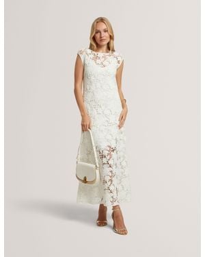 Ted Baker Zinha Crochet Lace Sleeveless A-Line Midi Dress - Natural