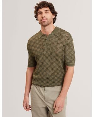 Ted Baker Helme Geometric Open Knit Short Sleeve Polo - Green