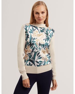 Ted Baker Merrni Tulip Print Front Long Sleeve Knit Top - Natural