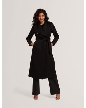 Ted Baker Wool Cashmere Blend Wrap Longline Coat With Tie Belt - Black