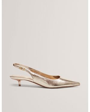 Ted Baker Kitiy Metallic Leather Slingback Kitten Heel Shoes - Natural