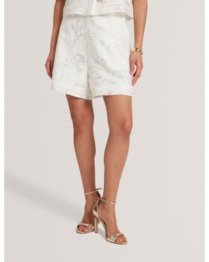 Ted Baker Faena Floral Texture High-Waisted Woven Shorts - White