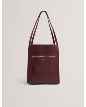 Ted Baker Taala Soft Leather Zip Pocket Boxy Tote Bag - Red