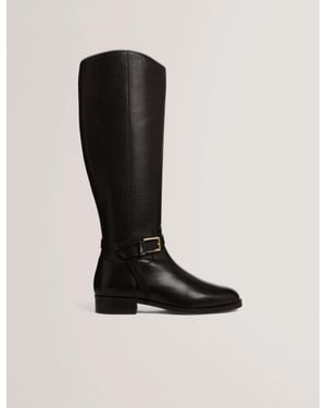 Ted Baker Clorett Belted Detail Flat Leather Riding Boots - Black