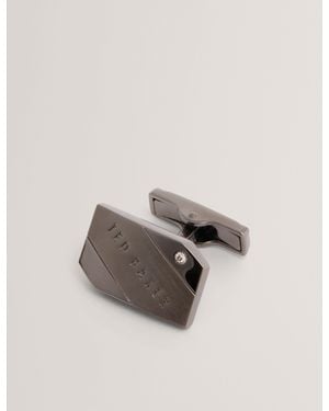 Ted Baker Criis Logo Brushed Metal Rectangle Cufflinks - Multicolour