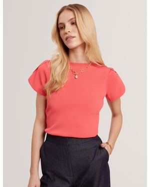 Ted Baker Roseny Tulip Sleeve Knitted Slim Fit Top - Red