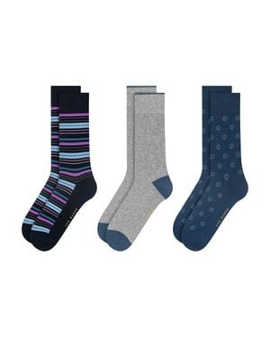 Ted Baker 3 Pack Mixed Print Crew Socks - Blue