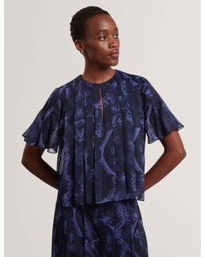 Ted Baker Tullya Lace Print Pleated Top - Blue