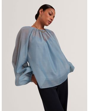 Ted Baker Eelana Organza Long Balloon Sleeve Blouse - Blue