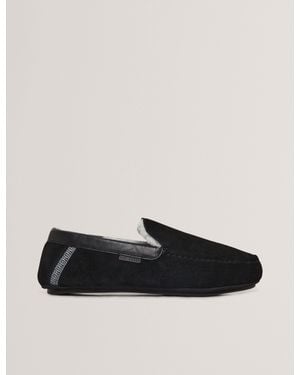 Ted Baker Vallant Suede Leather Moccasin Slippers - Black