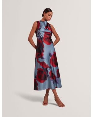 Ted Baker Harrlia Rose Print Satin Sleeveless Midi Dress - White