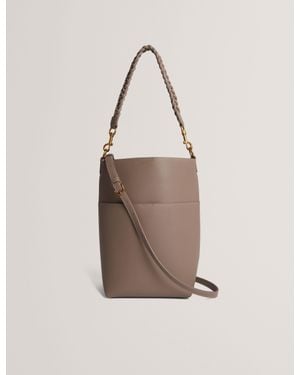 Ted Baker Wannda Plaited Handle Elongated Leather Bucket Bag - Natural