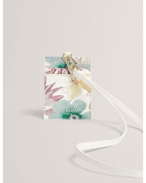 Ted Baker Halii Pastel Floral Pu Card Holder Lanyard - White