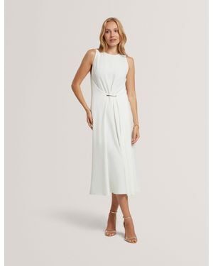 Ted Baker Miyaka Gathered Bar Detail Sleeveless Midi Dress - Natural