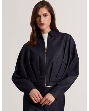 Ted Baker Annite Chambray Cropped Bomber Jacket - Blue