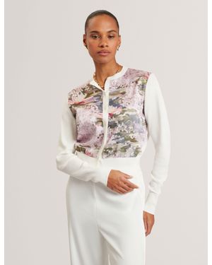 Ted Baker Sisilla Lilypad Print Woven Front Cardigan - White