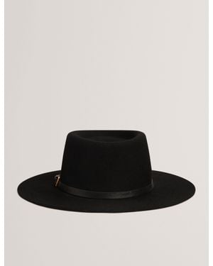 Ted Baker Jillli Leather Buckle Pure Wool Fedora Hat - Black