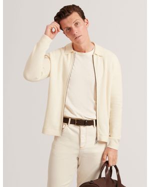 Ted Baker Fenrys Waffle Knit Zip-Through Jumper - Natural