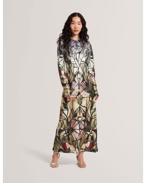 Ted Baker Zellie Mirrored Print Long Sleeve Satin Midi Dress - Natural