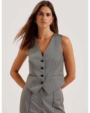 Ted Baker Herringbone Slim Fit Sleeveless Vest Blazer With Pockets - Grey