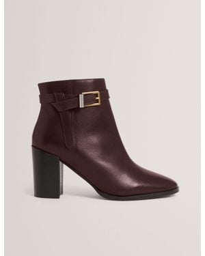 Ted Baker Cleonna Belt Trim Leather Heeled Ankle Boots - Brown