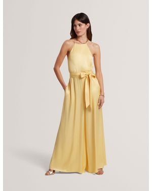 Ted Baker Innzia Halterneck Belted Wide Leg Jumpsuit - Metallic