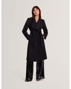 Ted Baker Rose Midi Length Belted Wool Wrap Coat - Black