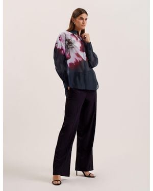 Ted Baker Floral Print Organza Oversized Blouse Tops Shirts Blouses For - Blue