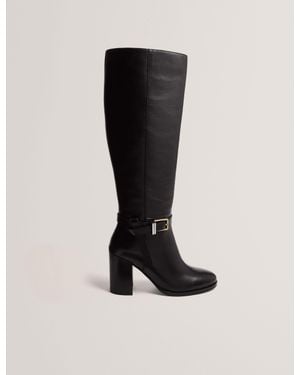 Ted Baker Cloella Belt Detail Knee High Heeled Leather Boots - Black