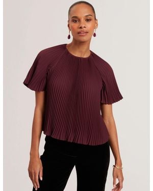 Ted Baker Agara Pleated Flowy Short Sleeve Blouse - Red