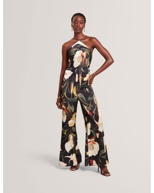Ted Baker Vehra Nouveau Print Halterneck Wide Leg Jumpsuit - Natural