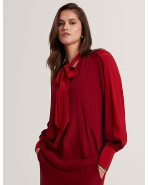 Ted Baker Nehli Pussybow Draped Blouse - Red