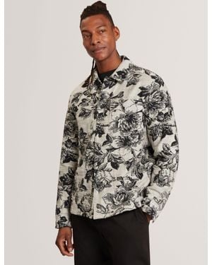 Ted Baker Mairis Shaded Floral Print Jacquard Overshirt - Grey
