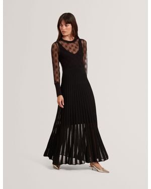 Ted Baker Allmie High Neck Knit & Faux Leather Midi Dress in Natural | Lyst UK Ted Baker Allmie High Neck Knit & Faux Leather Midi Dress in Natural | Lyst UK