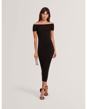 Ted Baker Jestaa Diamante Knit Bardot Bodycon Midi Dress - Natural