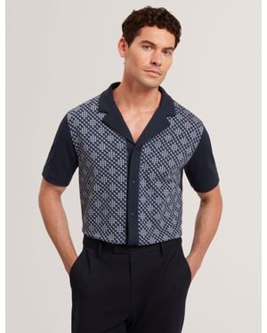 Ted Baker Danlibe Argyle Check Short Sleeve Jersey Shirt - Blue