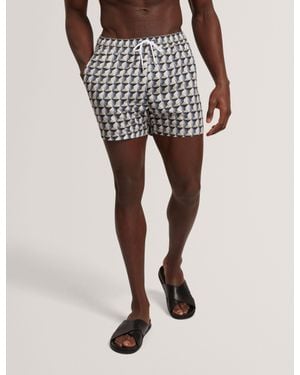 Ted Baker Belaire Retro Geo Drawstring Swim Shorts - Black