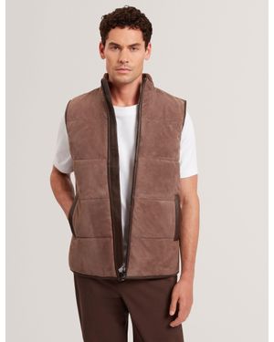 Ted Baker Orsyns Goat Suede Zip-Up Puffer Gilet - Brown