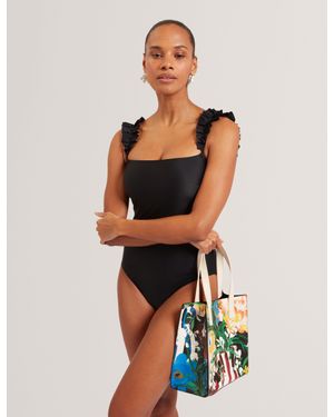 Ted Baker Eveeia Ruffled Strap Square Neck Swimsuit - Black